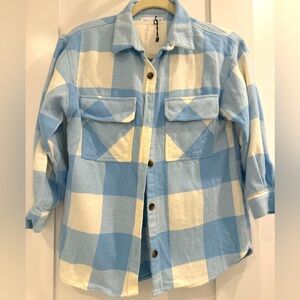 Zara blue and white button up flannel.